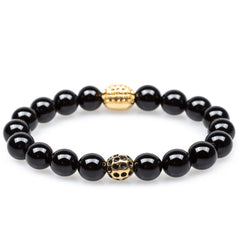 Black Smoke Onyx Gold Panther Mens Bracelet