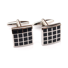 Black Square Grid Cufflinks Double Front Side