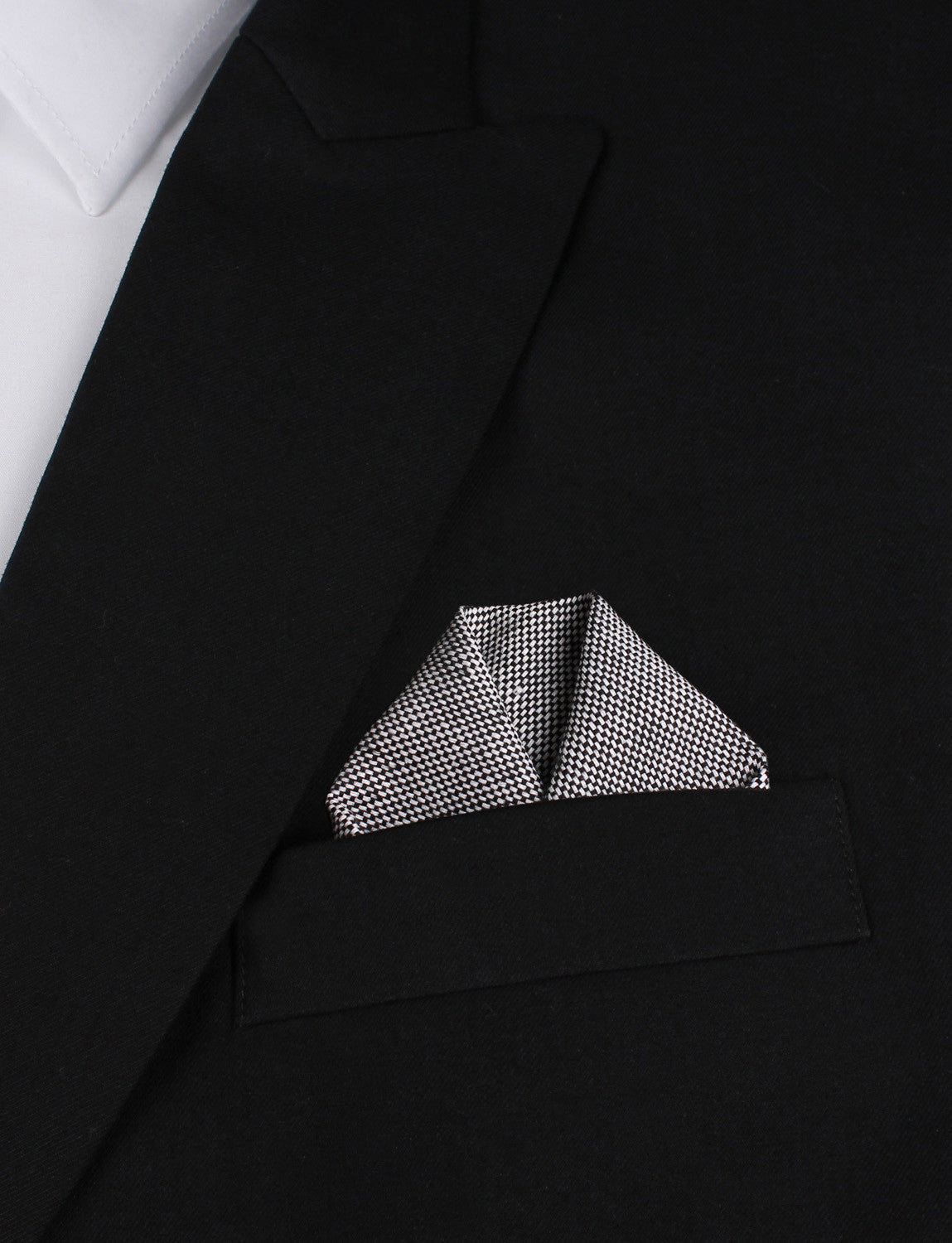 Black Tweed Linen Stitching Winged Puff Pocket Square Fold