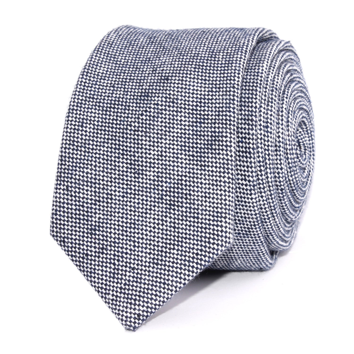 Black Tweed Linen Stitching Skinny Tie Front