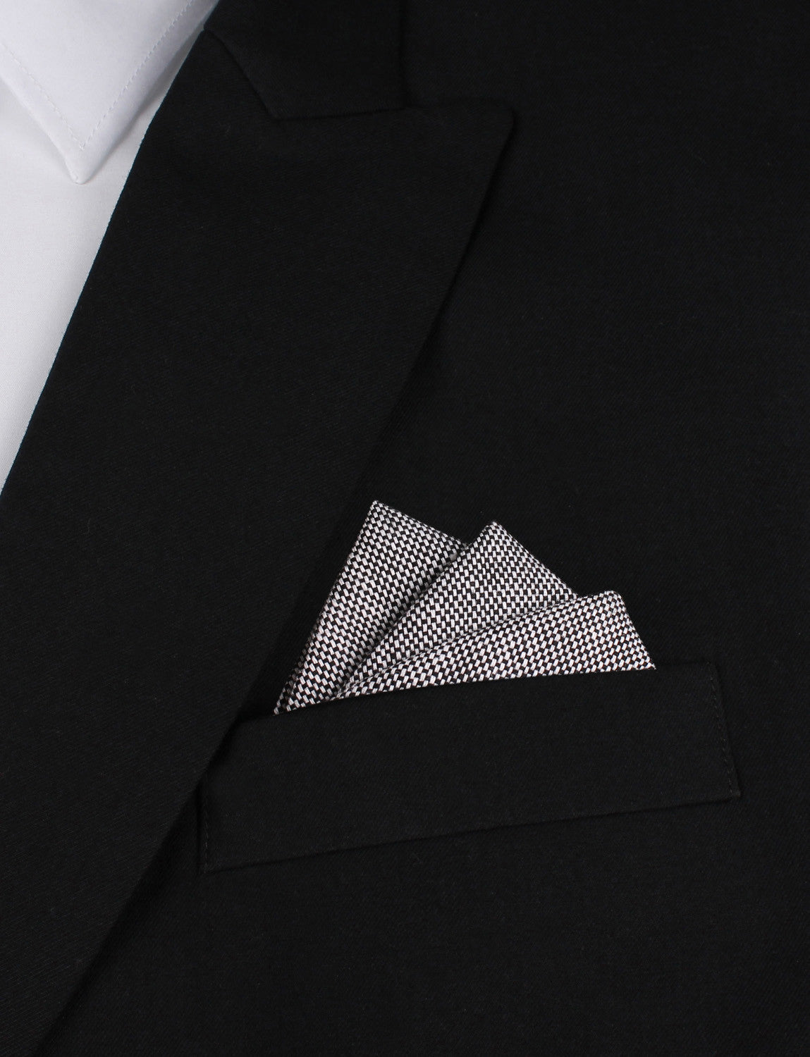 Black Tweed Linen Stitching Oxygen Three Point Pocket Square Fold