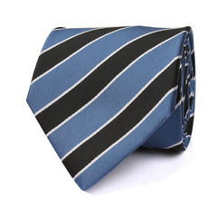 Black White Blue Striped Tie Front View