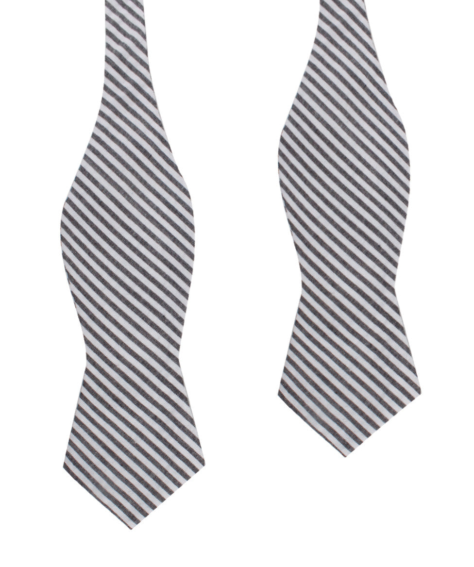 Black & White Chalk Stripe Cotton Self Tie Diamond Bow Tie