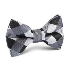Black White Grey Checkered Kids Bow Tie