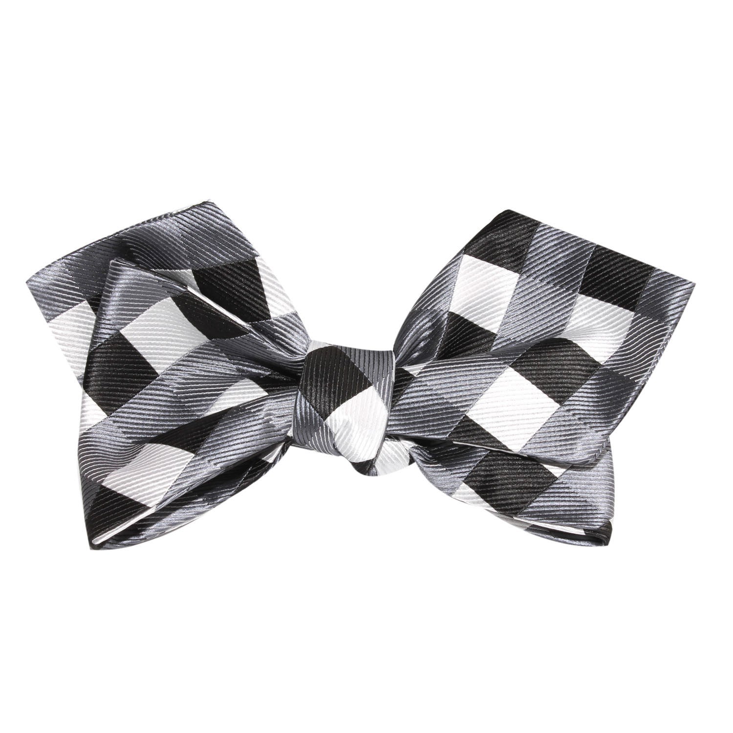 Black White Grey Checkered Self Tie Diamond Tip Bow Tie 2
