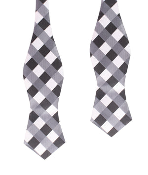 Black White Grey Checkered Self Tie Diamond Tip Bow Tie