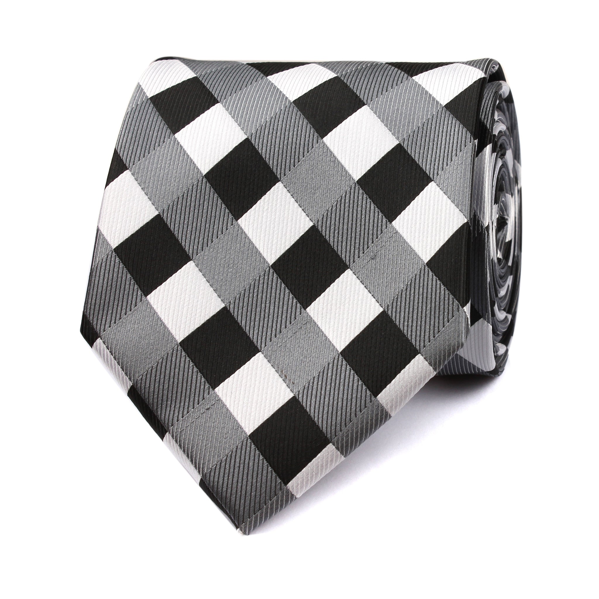Black White Grey Checkered Tie Front View