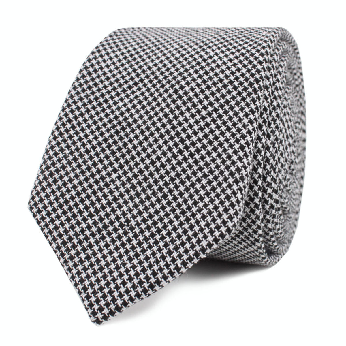 Black & White Houndstooth Cotton Fabric C164 Skinny Tie Front Roll