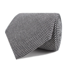 Black & White Houndstooth Cotton Necktie Front Roll