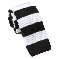 Black & White Thick Stripes Knitted Tie OTAA