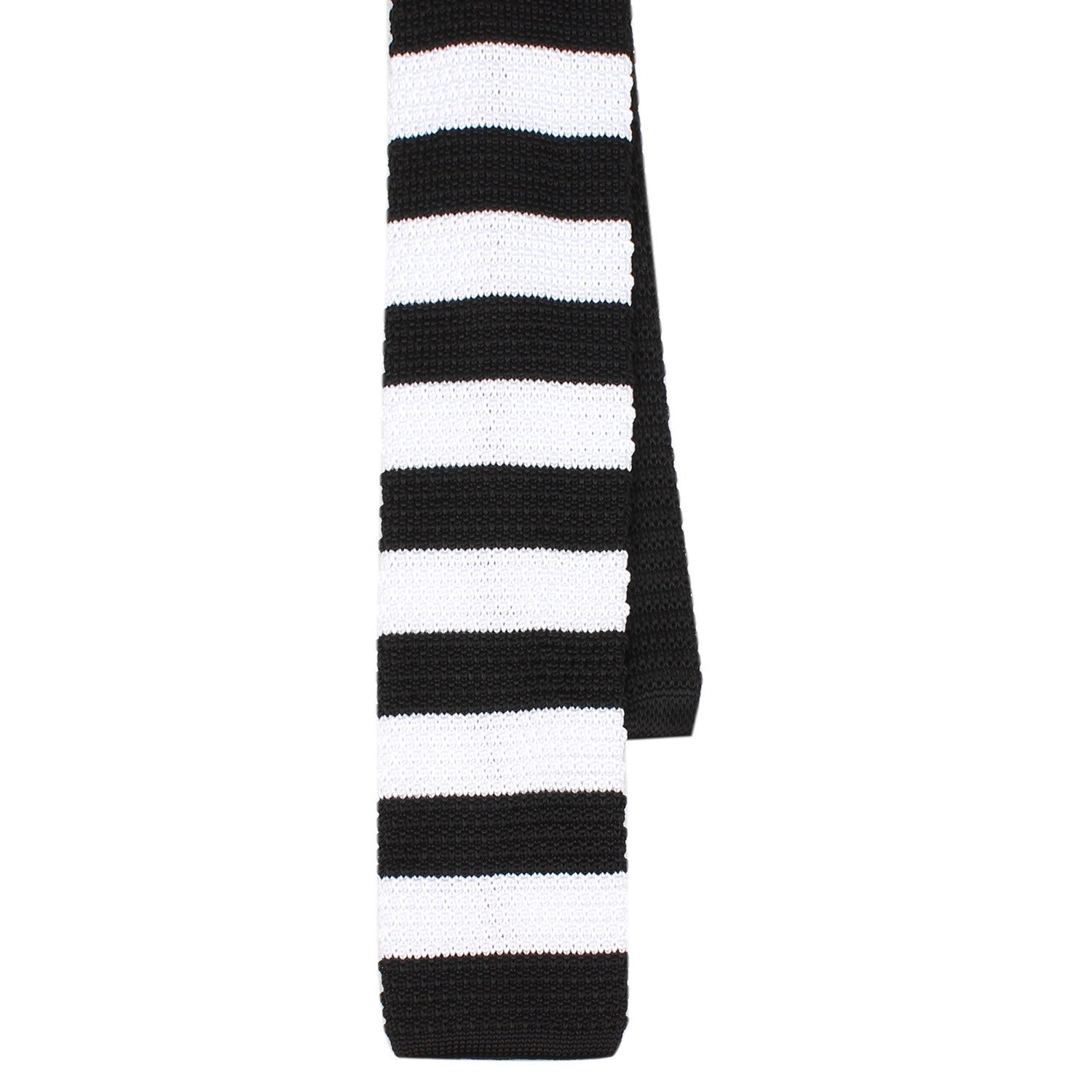 Black & White Thick Stripes Knitted Tie  Shape View