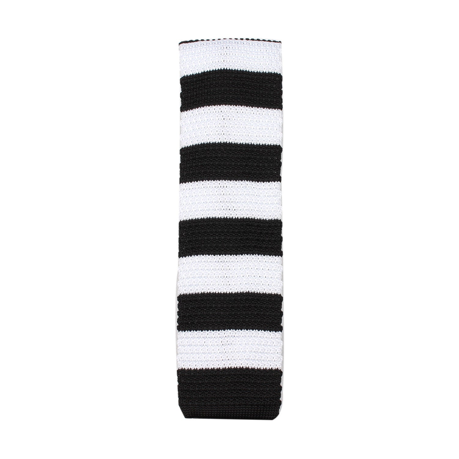 Black & White Thick Stripes Knitted Tie Vertical View