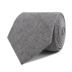 Black & White Twill Stripe Linen Necktie Front Roll