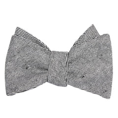 Black White Twill Stripe Linen Self Tie Bow Tie 1