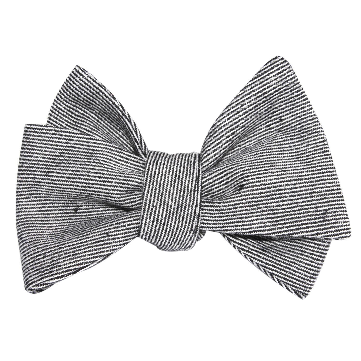 Black White Twill Stripe Linen Self Tie Bow Tie 2
