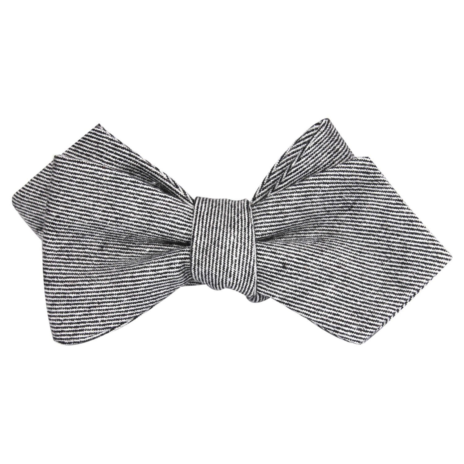 Black White Twill Stripe Linen Self Tie Diamond Tip Bow Tie 2