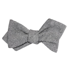 Black White Twill Stripe Linen Self Tie Diamond Tip Bow Tie 3