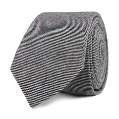Black & White Twill Stripe Linen Skinny Tie Front Roll