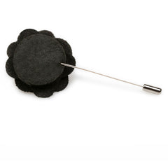 Black Wool Flower Mens Lapel Pin
