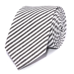 Black and White Chalk Stripes Cotton Necktie Front