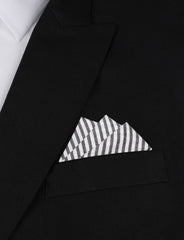 Black and White Chalk Stripes Cotton Oxygen Three Point Pocket Square Fold