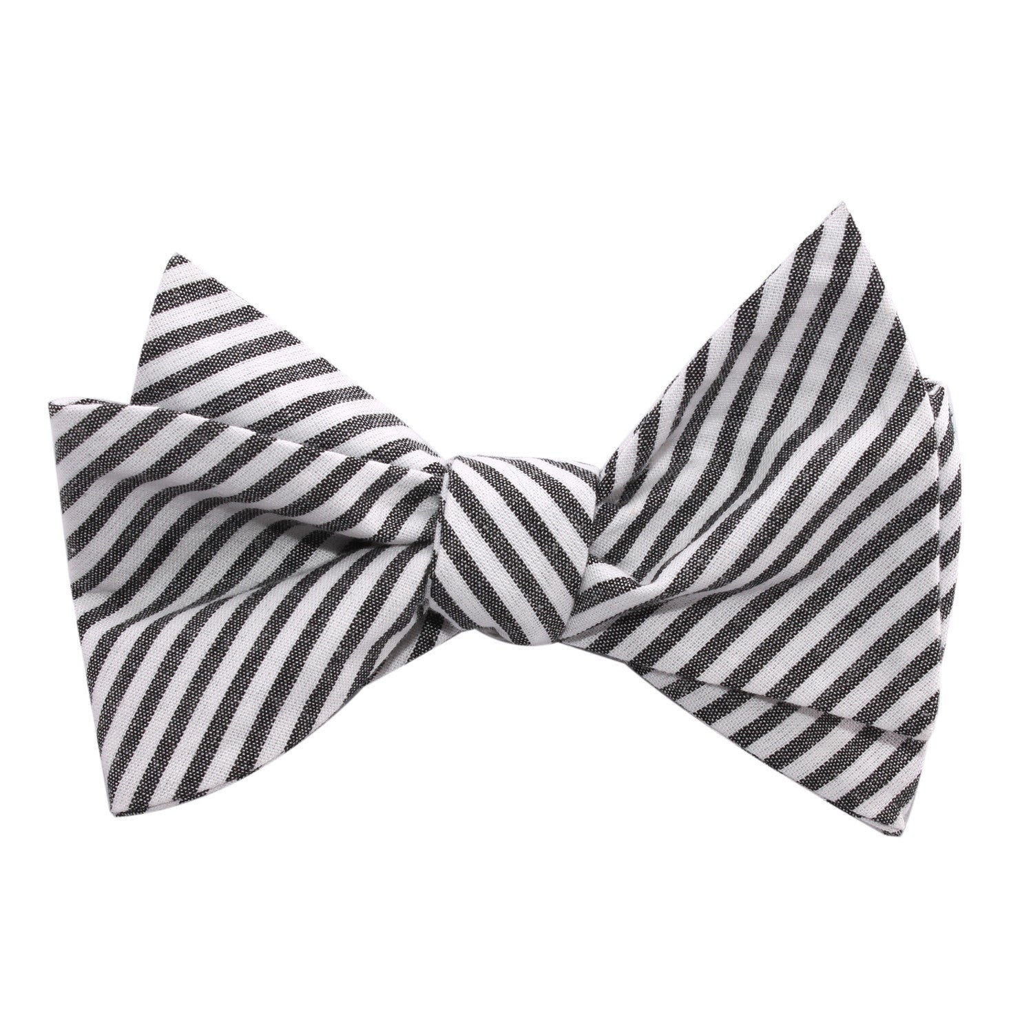 Black and White Chalk Stripes Cotton Self Tie Bow Tie 2