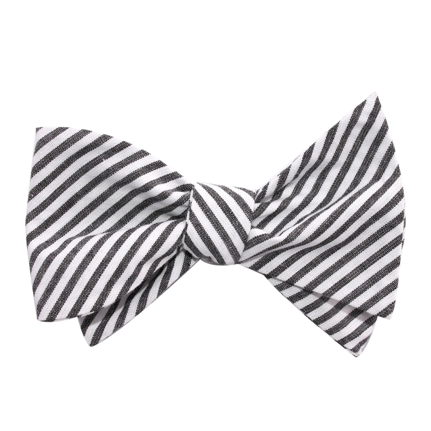 Black and White Chalk Stripes Cotton Self Tie Bow Tie 3