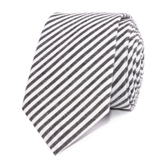 Black and White Chalk Stripes Cotton Skinny Tie Front