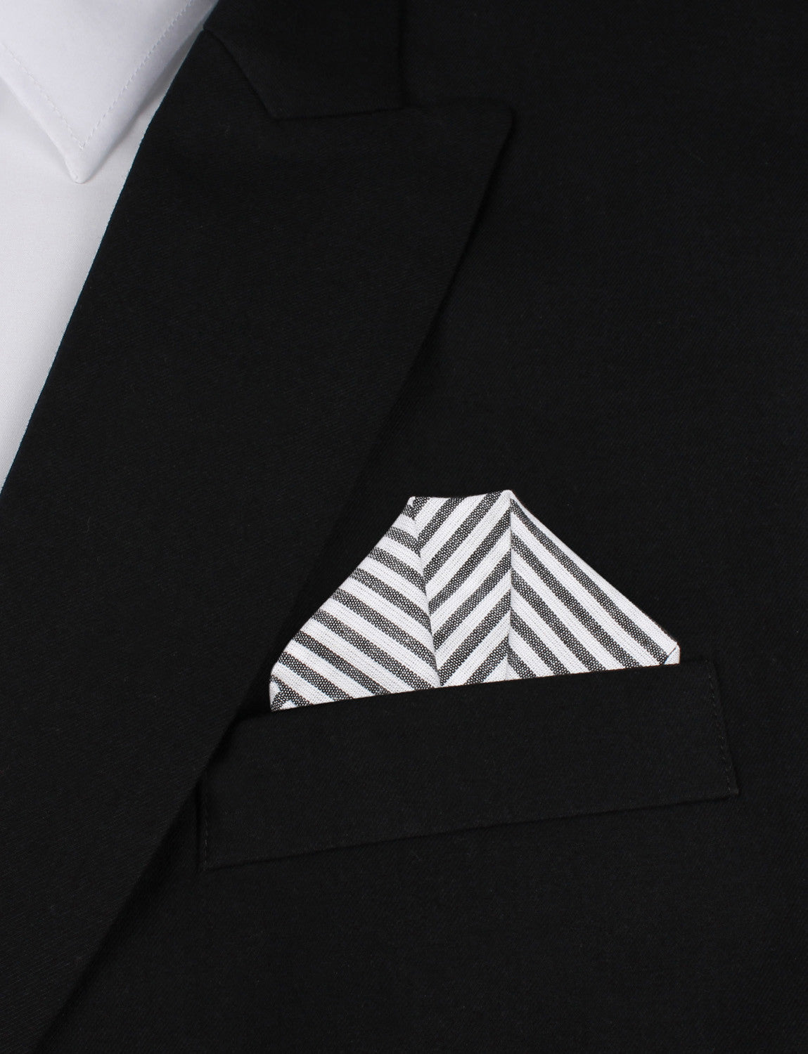 Black and White Chalk Stripes Cotton Winged Puff Pocket Square Fold
