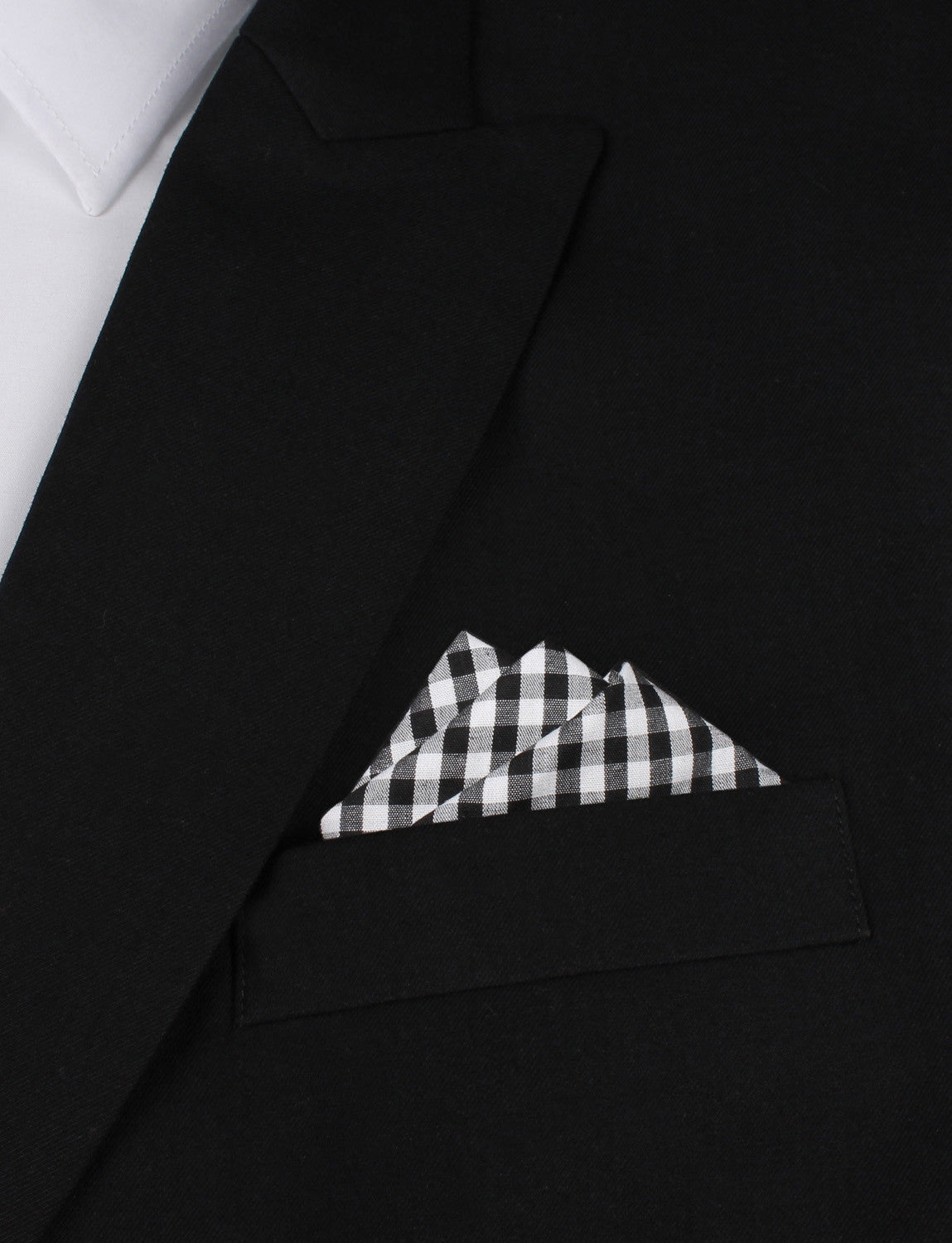 Black and White Gingham Cotton Oxygen Three Point Pocket Square Fold