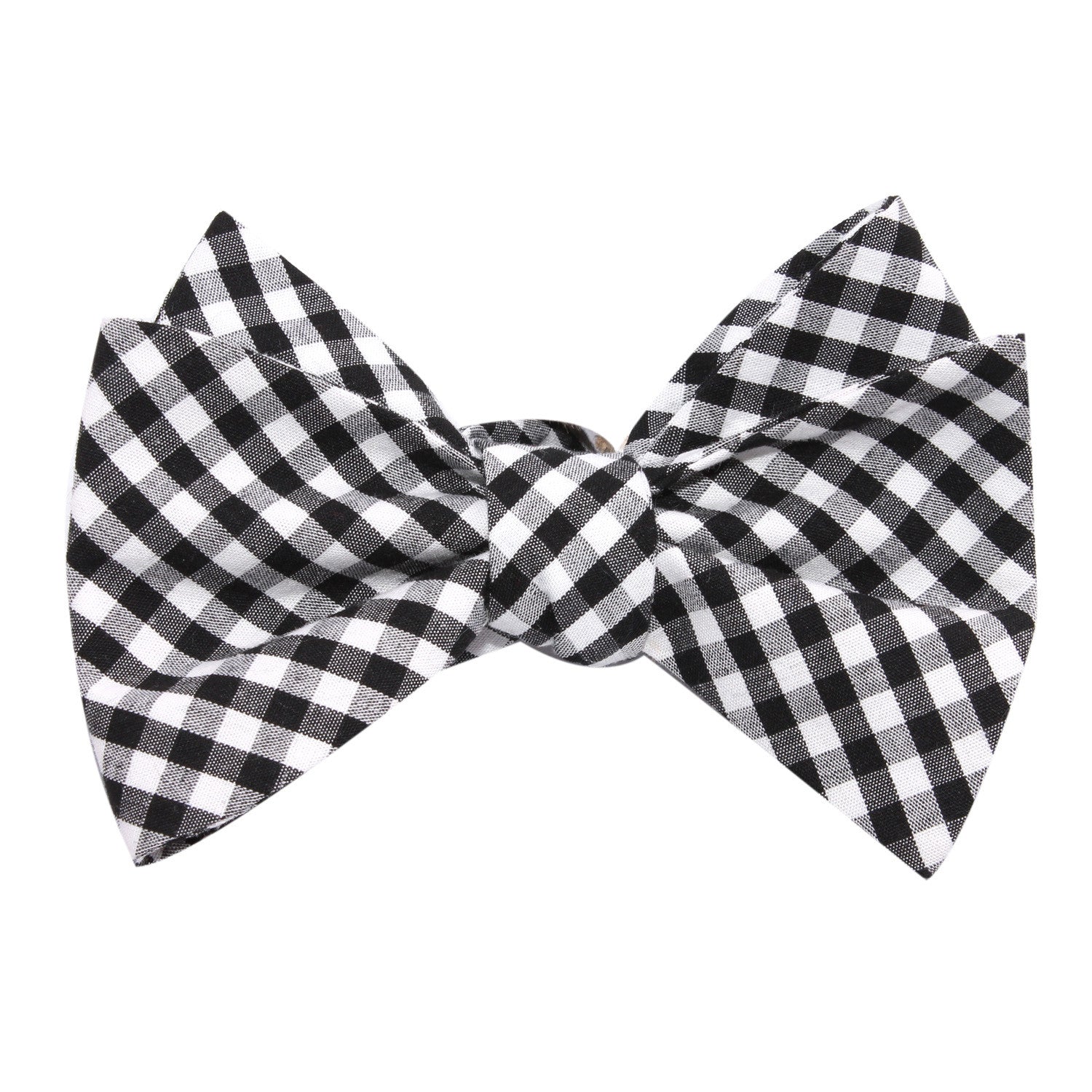 Black and White Gingham Cotton Self Tie Bow Tie 1