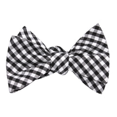 Black and White Gingham Cotton Self Tie Bow Tie 2