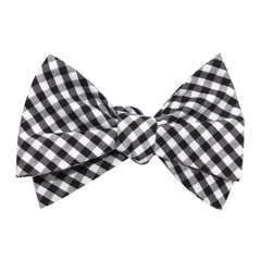 Black and White Gingham Cotton Self Tie Bow Tie 3