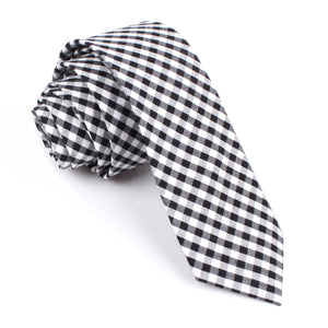 Black and White Gingham Cotton Skinny Tie