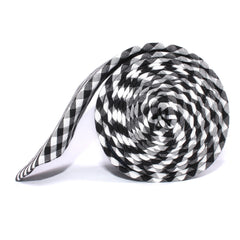 Black and White Gingham Cotton Skinny Tie  Side roll