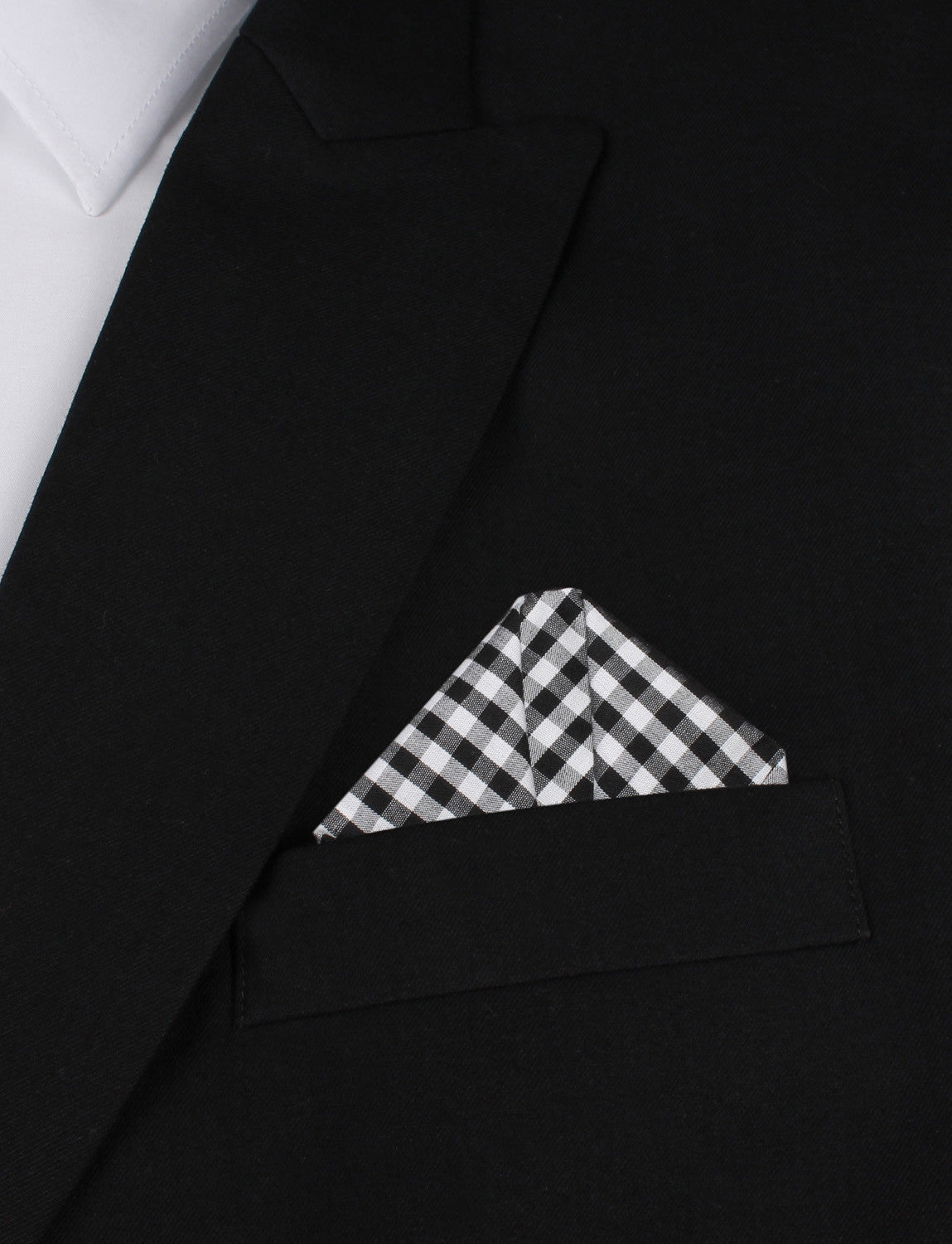 Black and White Gingham Cotton Winged Puff Pocket Square Fold