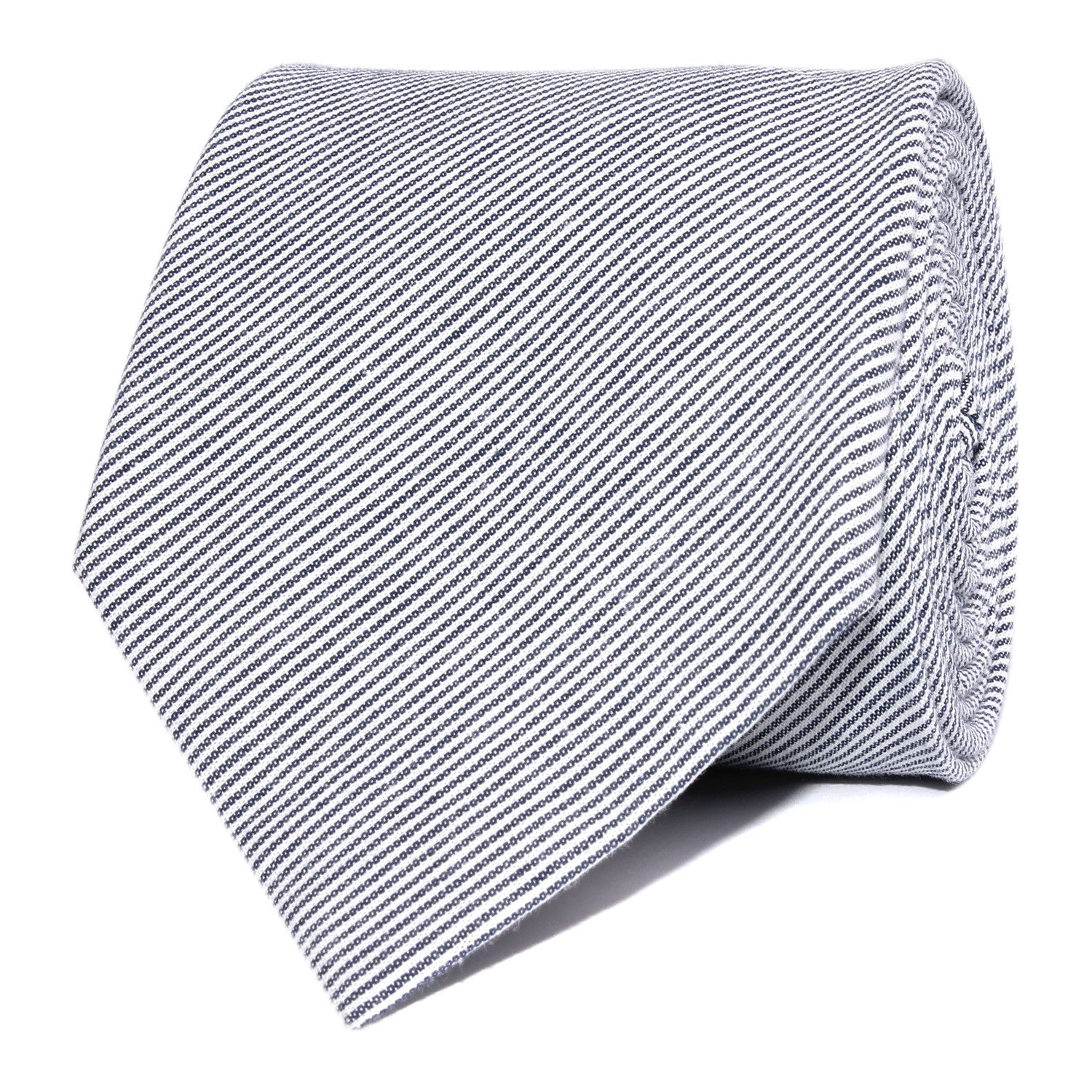 Black and White Pinstripe Cotton Necktie Front
