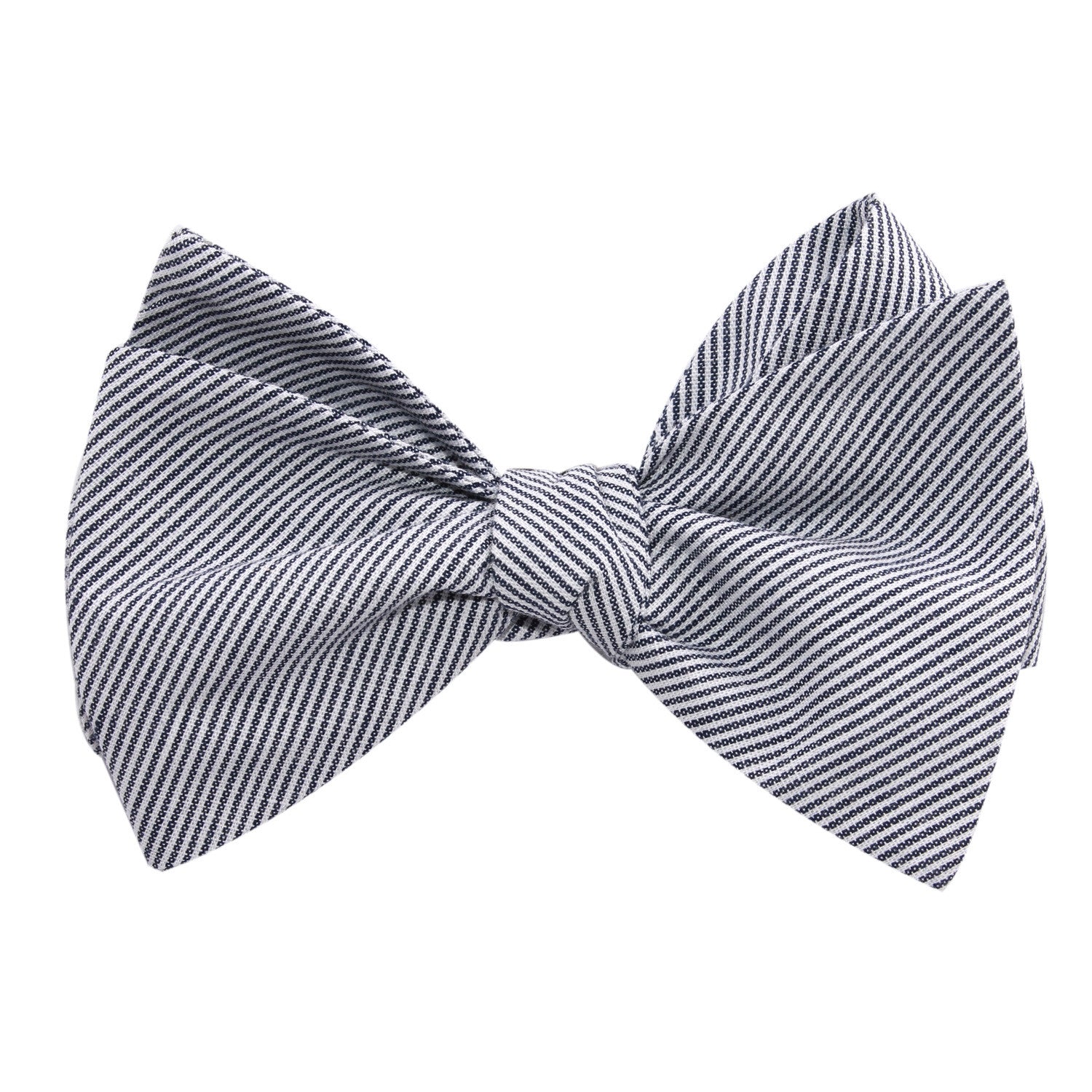 Black and White Pinstripe Cotton Self Tie Bow Tie 1