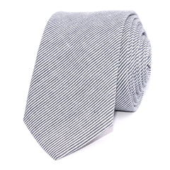 Black and White Pinstripe Cotton Skinny Tie Front