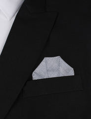 Black and White Pinstripe Cotton Winged Puff Pocket Square Fold
