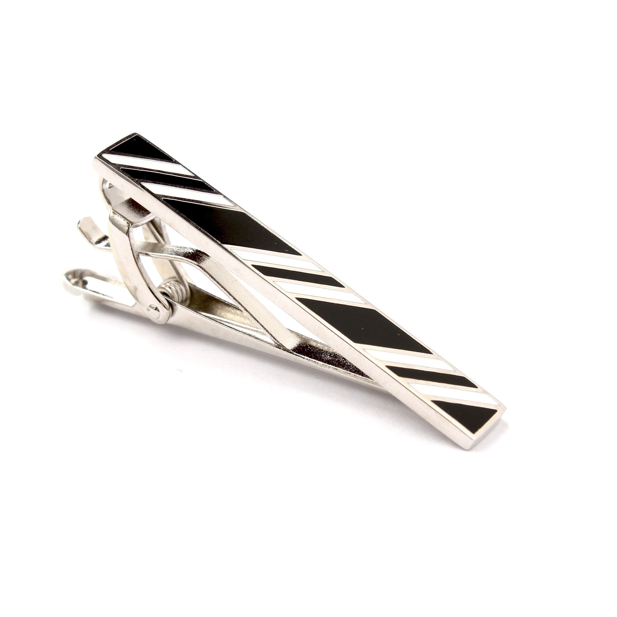 Black and White Stripe Tie Bar Front View