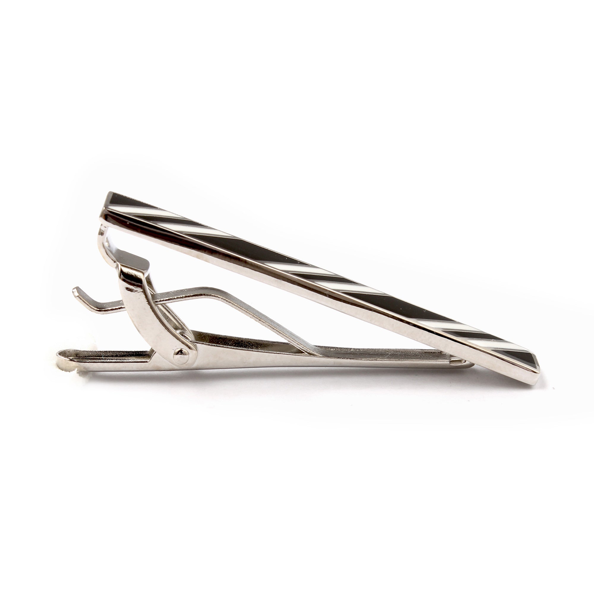 Black and White Stripe Tie Bar Side View