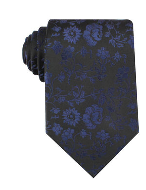 Navy Blue on Black Vine Floral Necktie