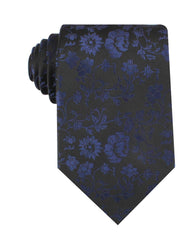 Black on Navy Blue Vine Floral Necktie