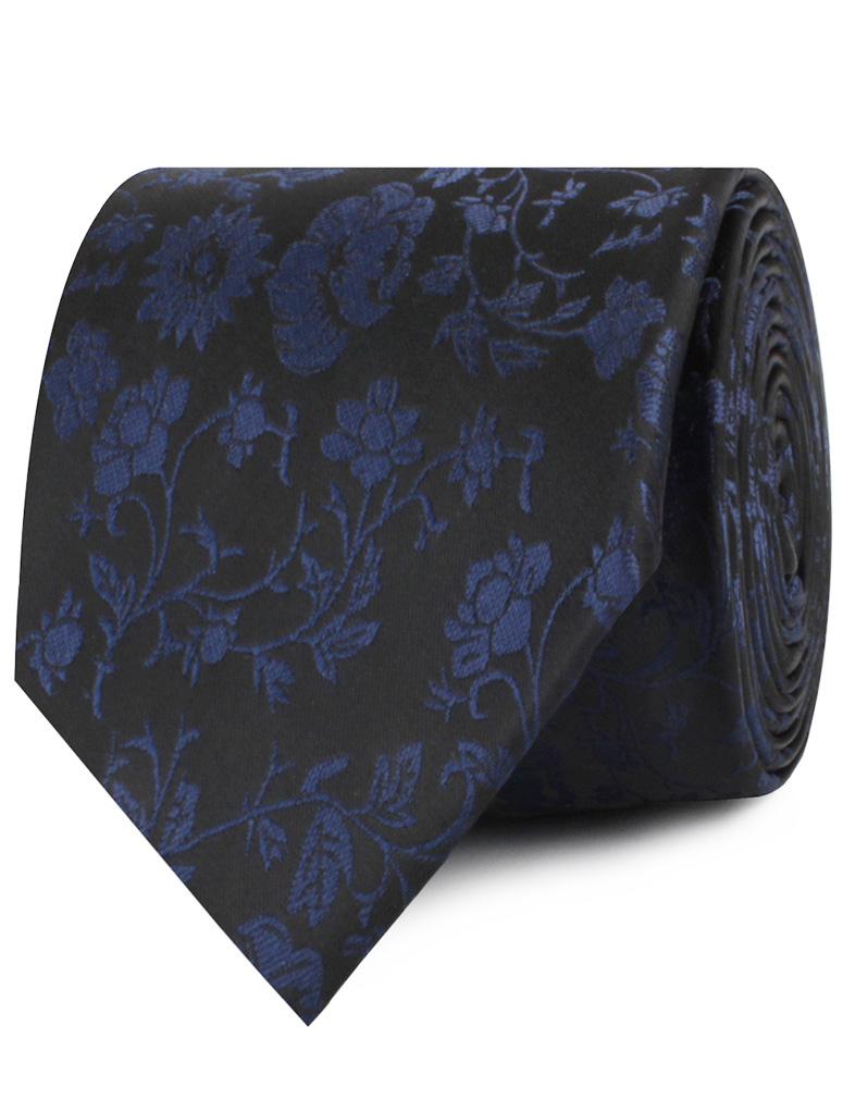 Black on Navy Blue Vine Floral Neckties