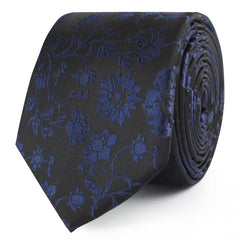 Black on Navy Blue Vine Floral Skinny Ties