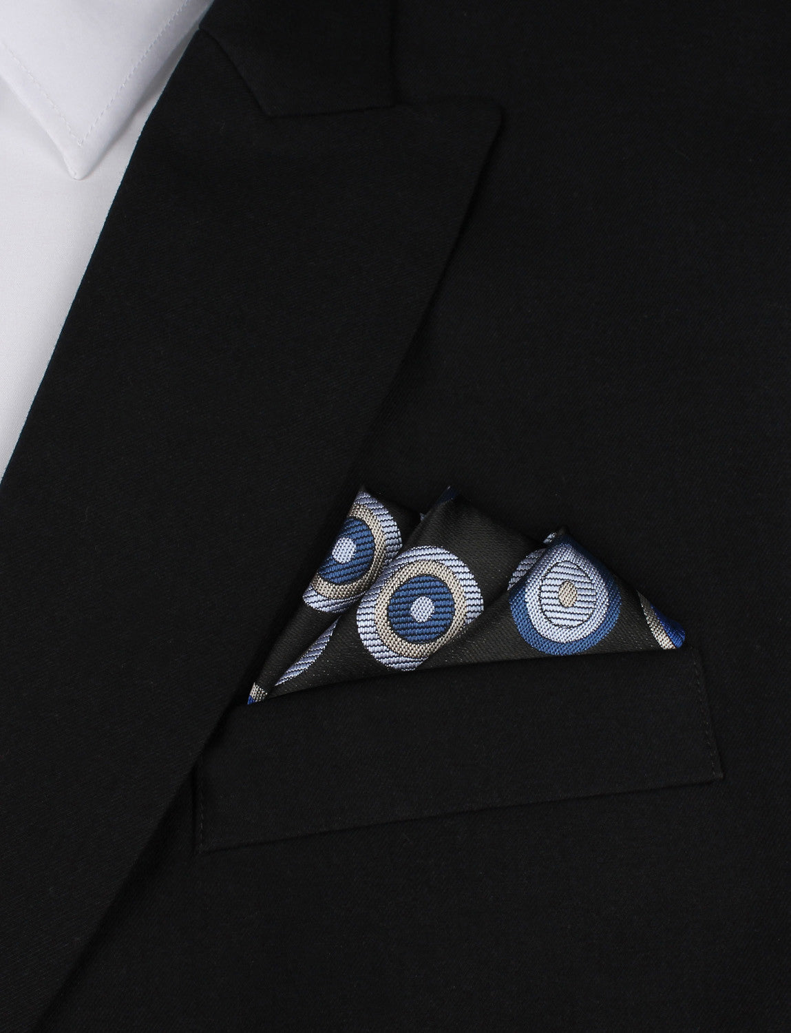 Black with Blue Circle - Oxygen Three Point Pocket Square Fold