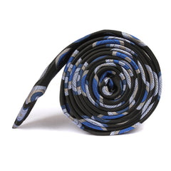 Black with Blue Circle - Skinny Tie Side Roll