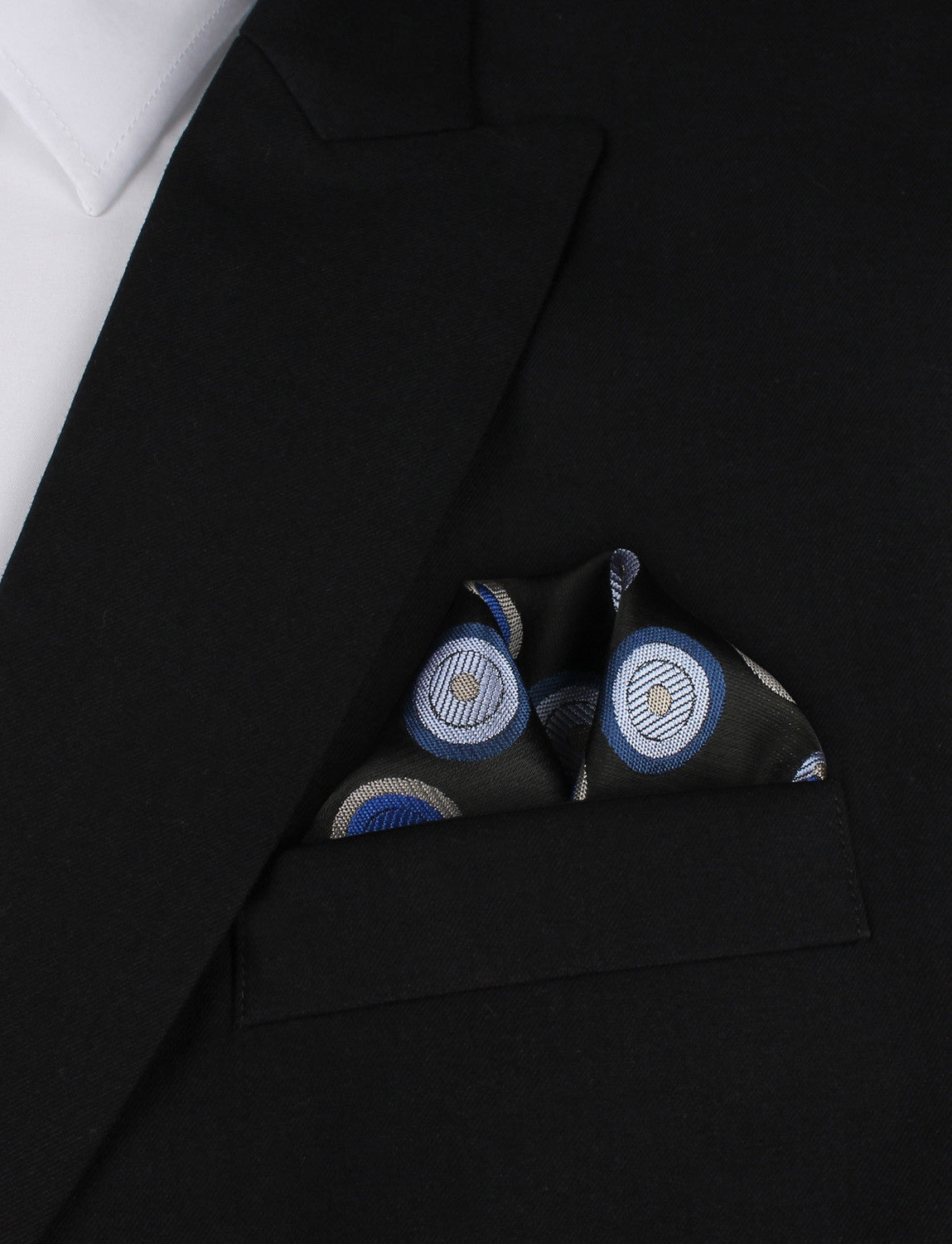 Black with Blue Circle - Winged Puff Pocket Square Fold