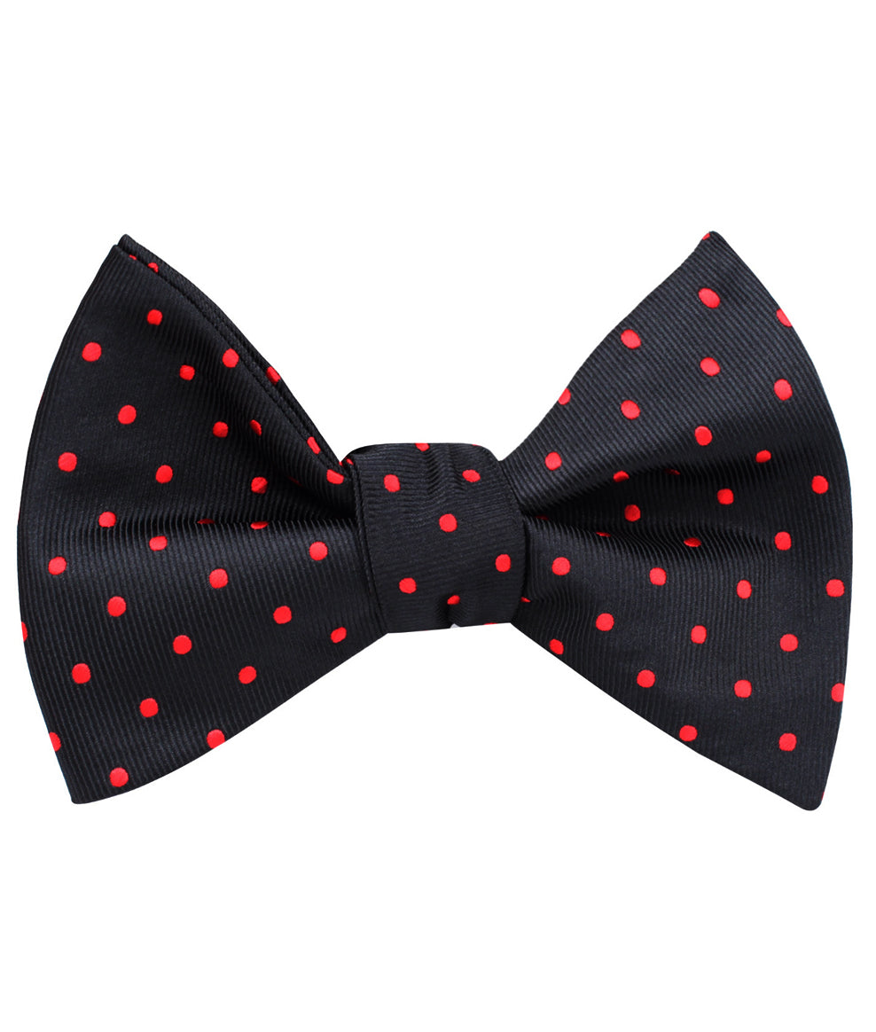Black with Red Polka Dots Self Tie Bow Tie